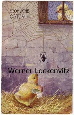 Ansichtskarte Fröhliche Ostern Küken mit Spinne