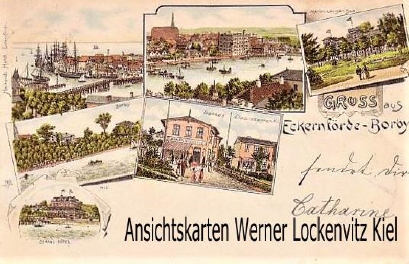 Ansichtskarte Eckernförde-Borby Hafen Strand-Hotel Franke's Etablissement Litho 