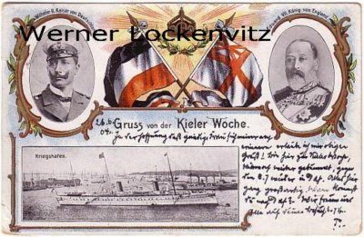 Ansichtskarte Kiel Kieler Woche Kriegshafen mit Hohenzollern Wilhelm II und Eduard VII