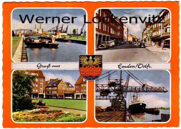 Ansichtskarte Emden Straße Binnenschiffe Park Kran