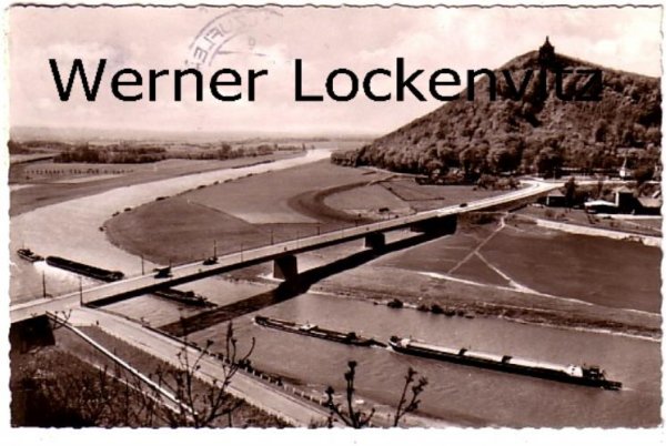 Ansichtskarte Porta Westfalica mit Denkmal und neuer Weserbrücke
