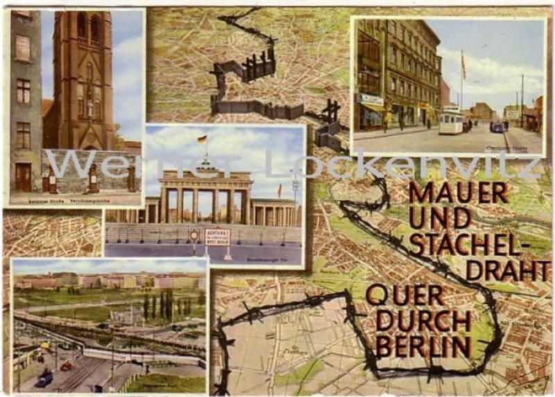 Ansichtskarte Berlin Mauer und Stacheldraht mehrfach Grenze