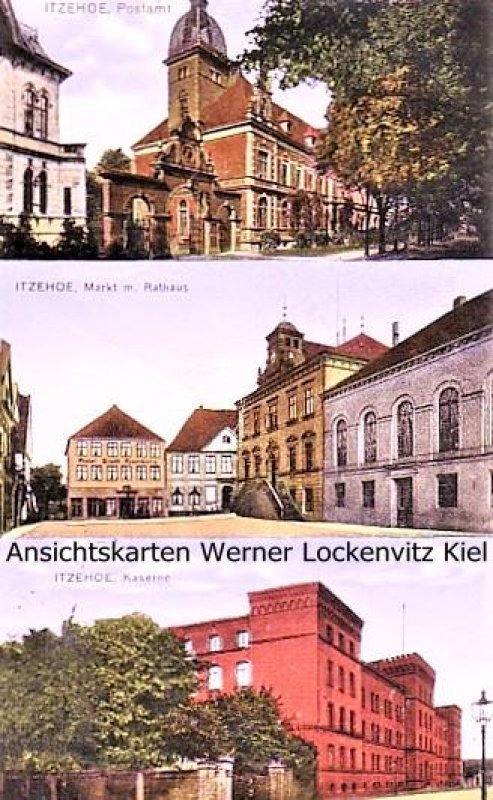 Ansichtskarte Itzehoe Postamt Markt mit Rathaus Kaserne