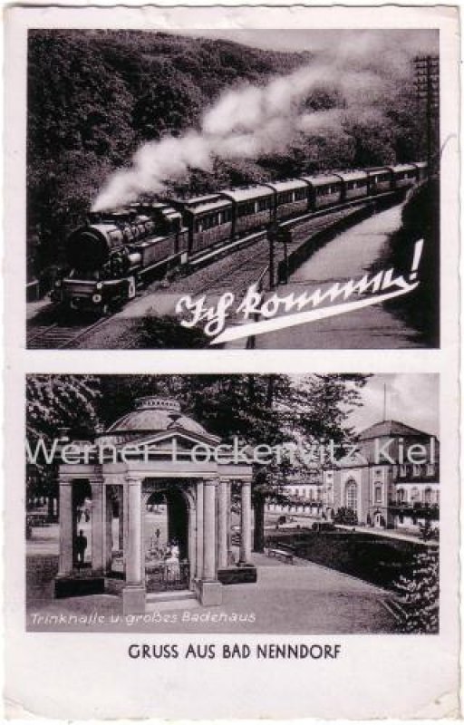 Ansichtskarte Bad Nenndorf Trinkhalle und großes Badehaus Zug Ich komme!