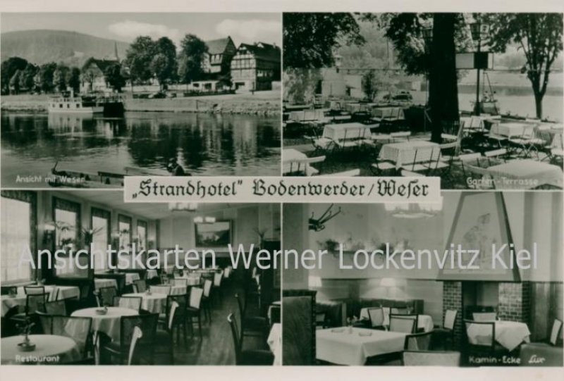 Ansichtskarte Bodenwerder Strandhotel Zur Weser Bes. Ed. Maneke Außen-und Innenansicht