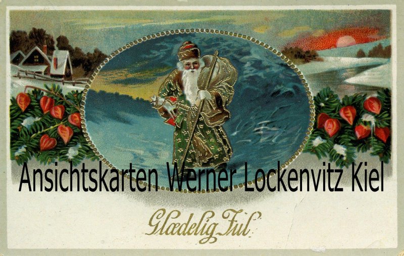 Ansichtskarte Dänemark Danmark Weihnachtsmann Glaedelig Jul Prägedruck