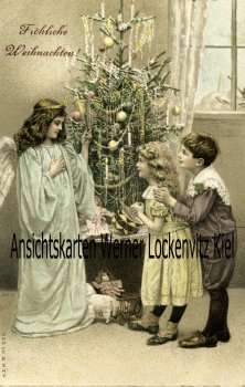 Ansichtskarte Fröhliche Weihnachten Kinder Engel mit Tannenbaum