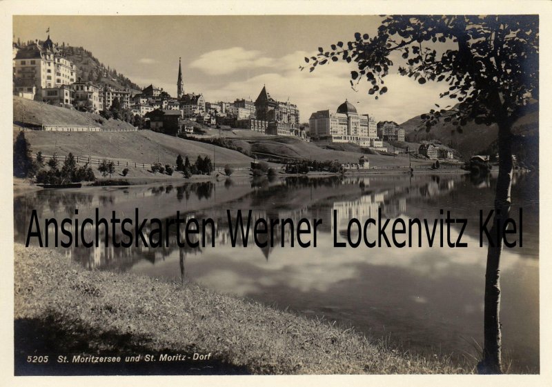 Ansichtskarte Schweiz St. Moritz See und Blick aufs Dorf Graubünden