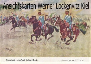 Ansichtskarte Kavallerie attackiert Feldartillrie Ulanen-Regt. 18 Döbrich Militär