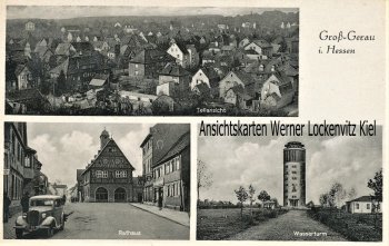 Ansichtskarte Groß-Gerau Wasserturm Rathaus Teilansicht