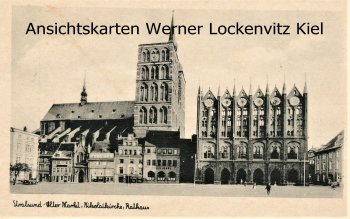 Ansichtskarte Stralsund Alter Markt und Nicolaikirche mit Rathaus 