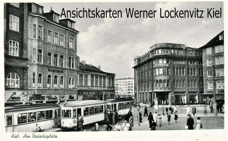 Ansichtskarte Kiel Am Dreiecksplatz mit Straßenbahn